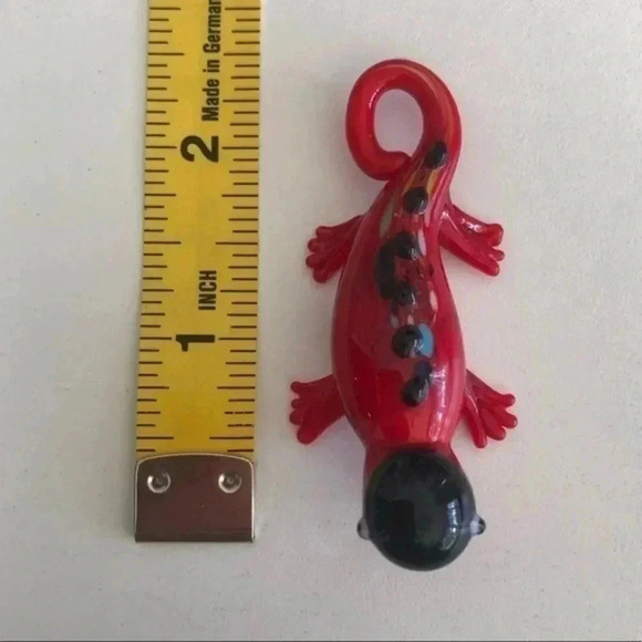 Cute Red Murano Glass Lizard Gecko Necklace Pendant NWT - Picture 4 of 4